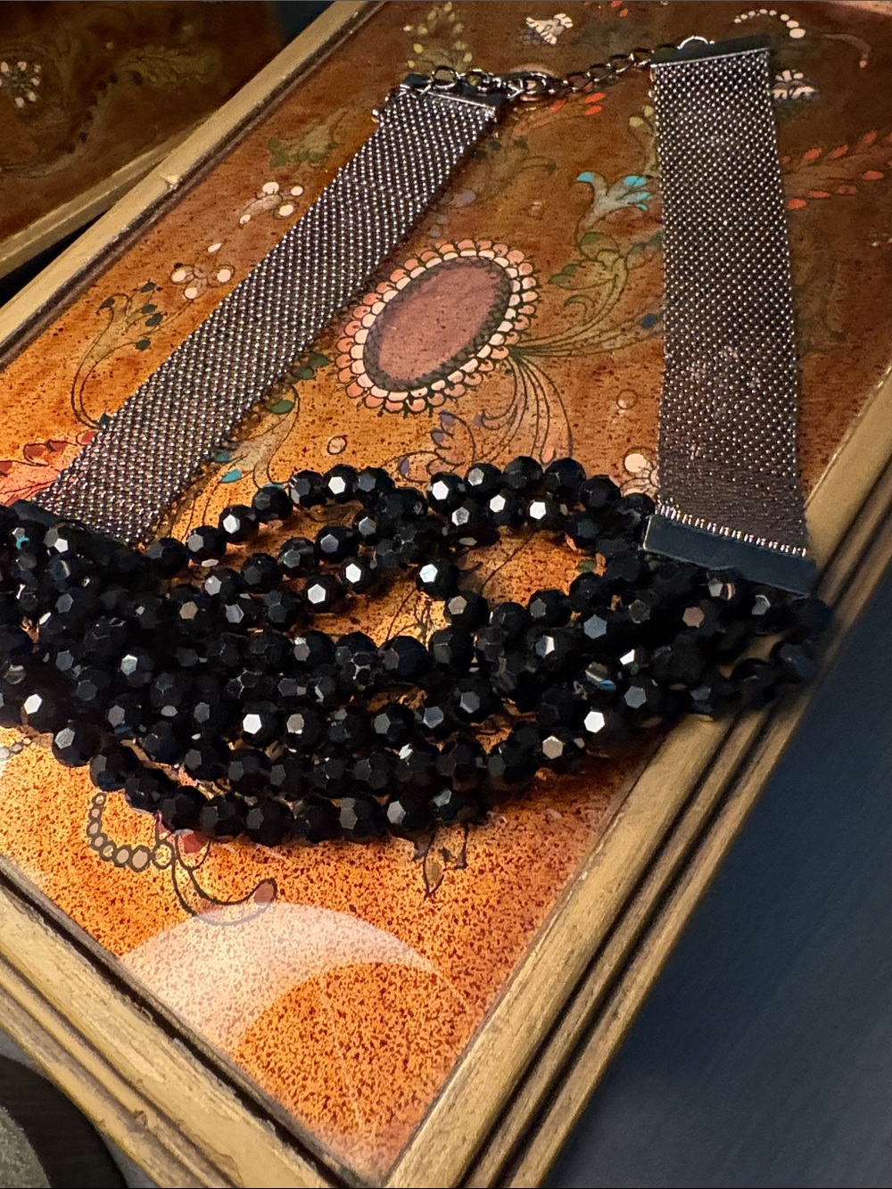 Multi-Strand Black Beaded Choker Necklace - Women Jewelry